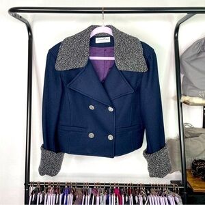 VINTAGE Jonathan Michael Navy Wool Double Breasted Military Pea Coat